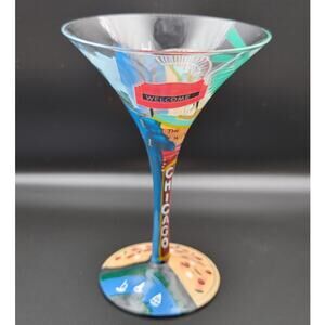 Chicago-tini Martini Glass by Lolita Recipe on Bottom Windy City Hand-painted